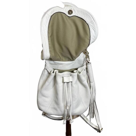 GILI White Leather Women's Shoulder Bag with Tassel Accent - Picture 6 of 9